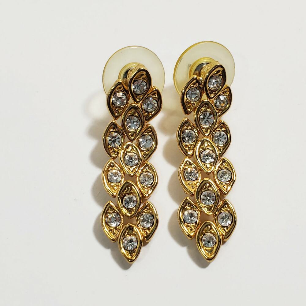 Sparkling Rhinestone Gold Tone Drop Dangle Earrings